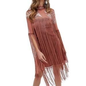 Asos Pink Mesh Polka Dot Fringe Bird Embroidered Mini Party Dress 2